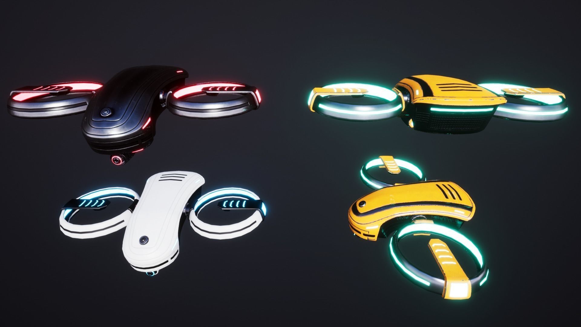 Sci Fi Robot Drone Pack Low-poly 3D model_9