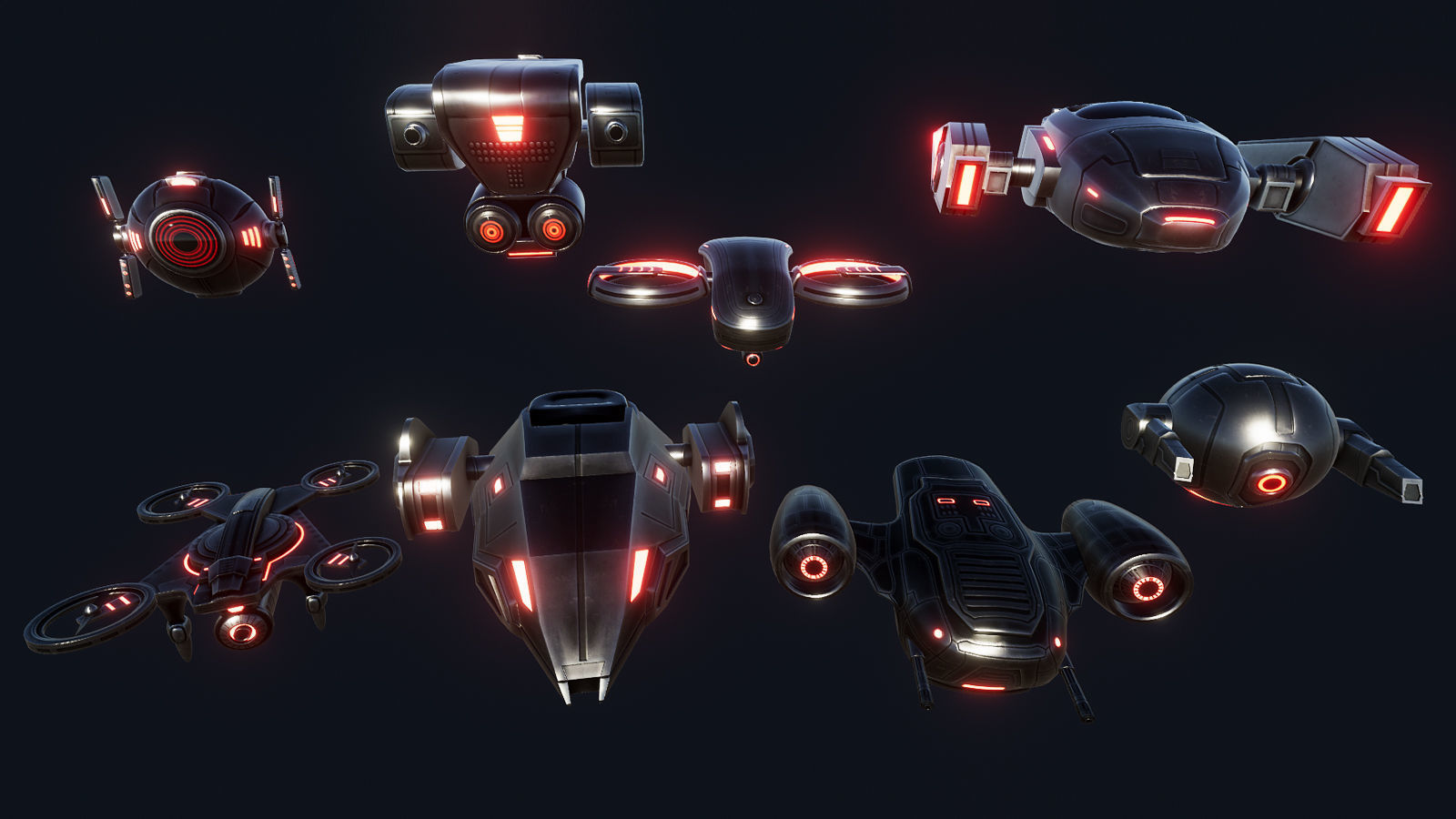 Sci Fi Robot Drone Pack Low-poly 3D model_3