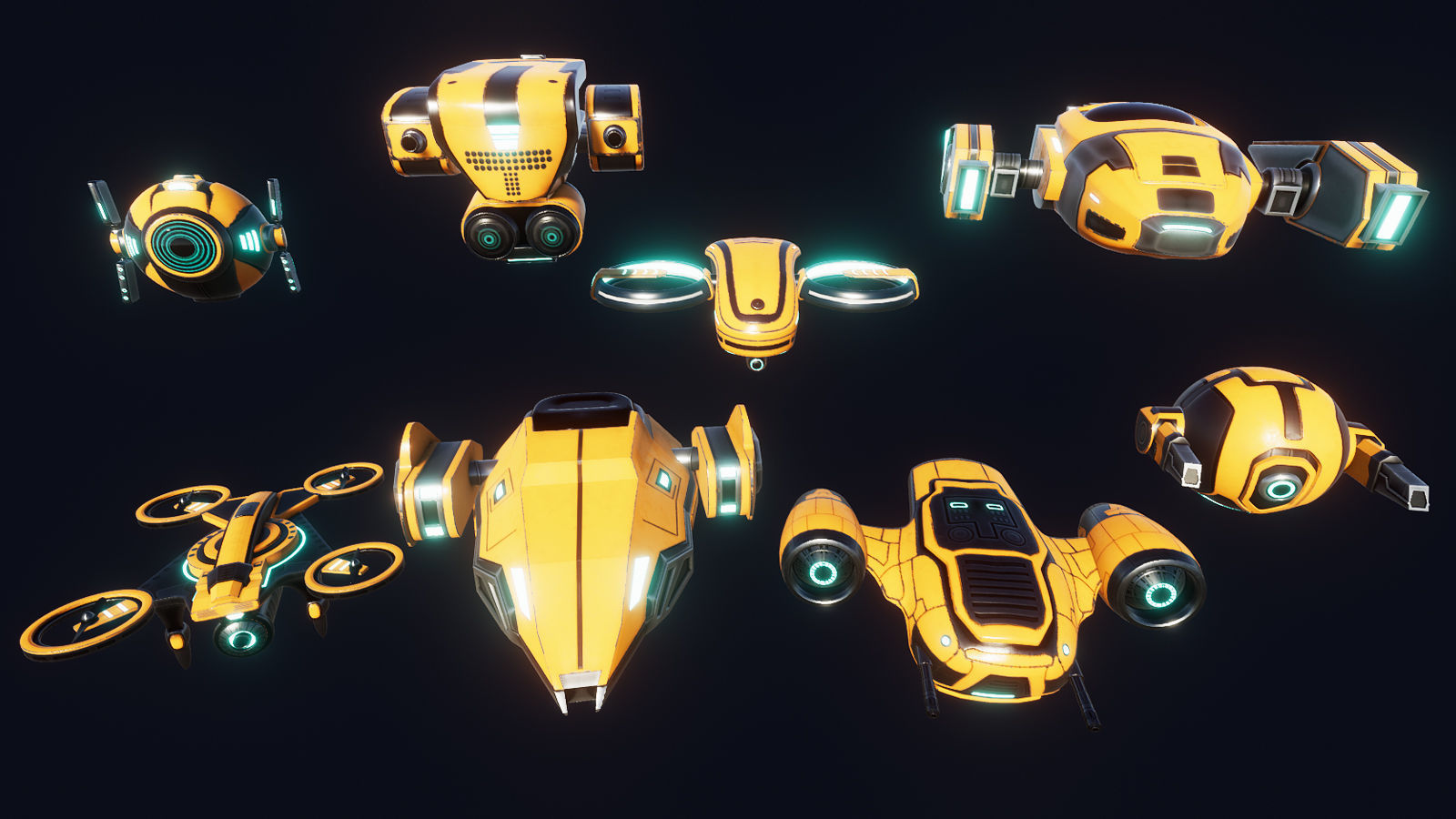 Sci Fi Robot Drone Pack Low-poly 3D model_4