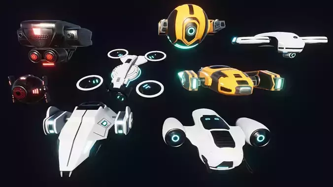 Sci Fi Robot Drone Pack Low-poly 3D model