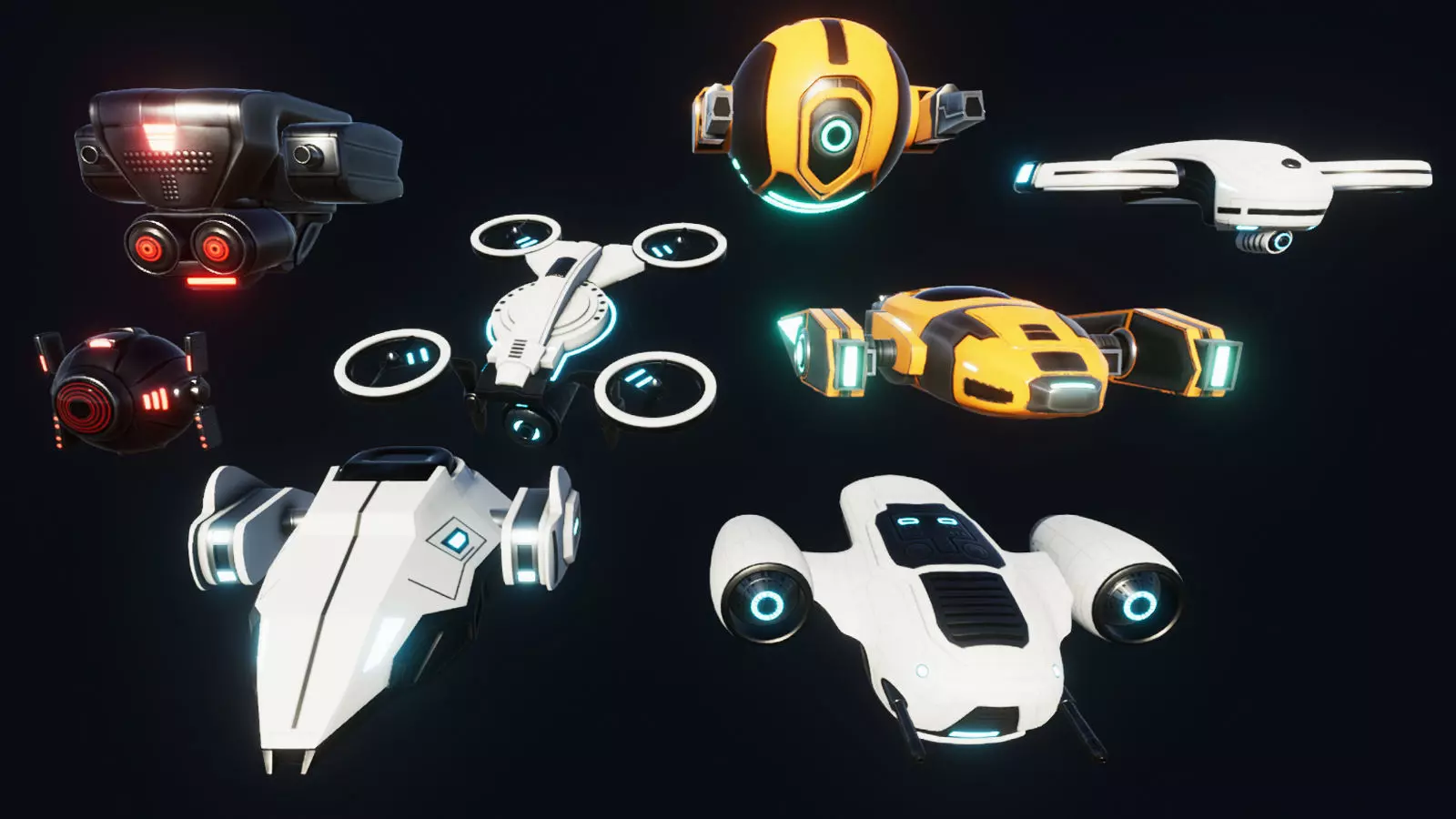 Sci Fi Robot Drone Pack Low-poly 3D model_0