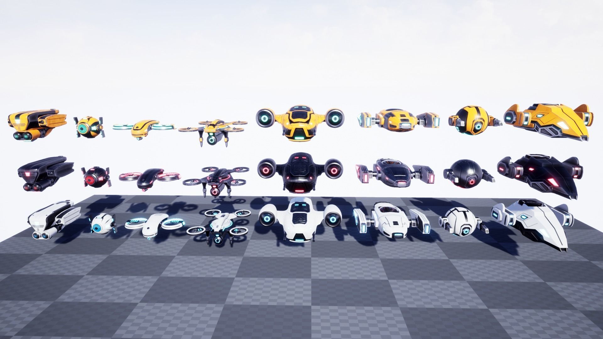 Sci Fi Robot Drone Pack Low-poly 3D model_13