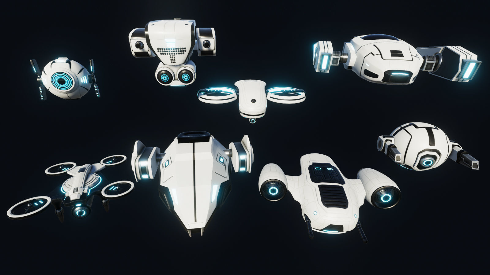 Sci Fi Robot Drone Pack Low-poly 3D model_2
