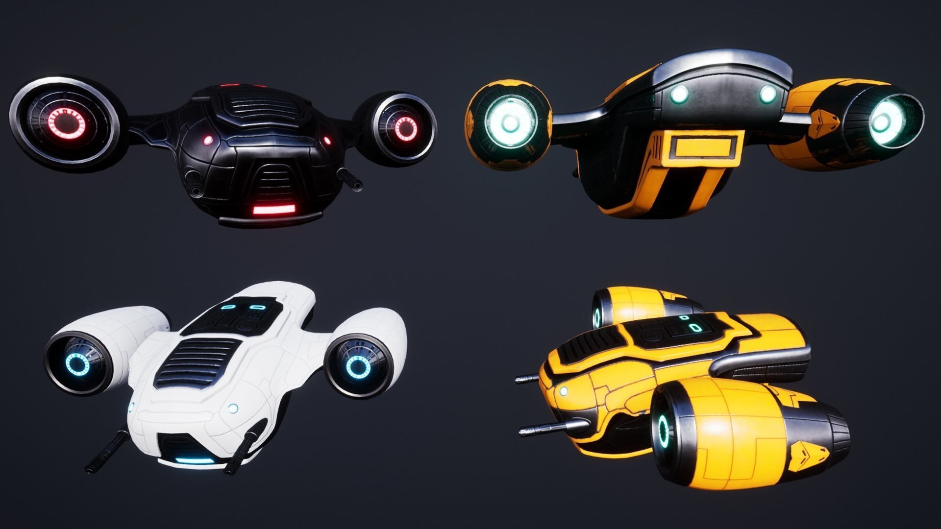 Sci Fi Robot Drone Pack Low-poly 3D model_10