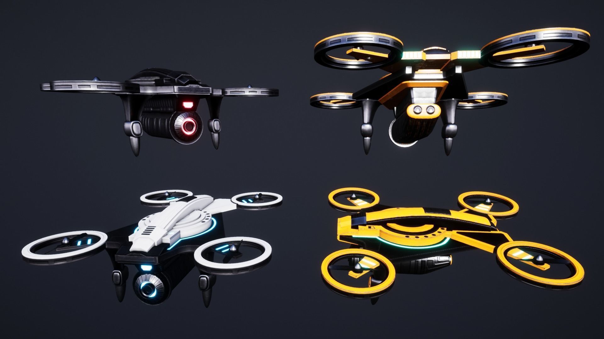 Sci Fi Robot Drone Pack Low-poly 3D model_6