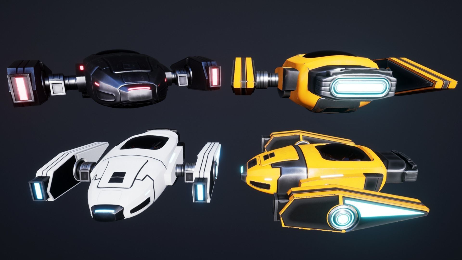 Sci Fi Robot Drone Pack Low-poly 3D model_11