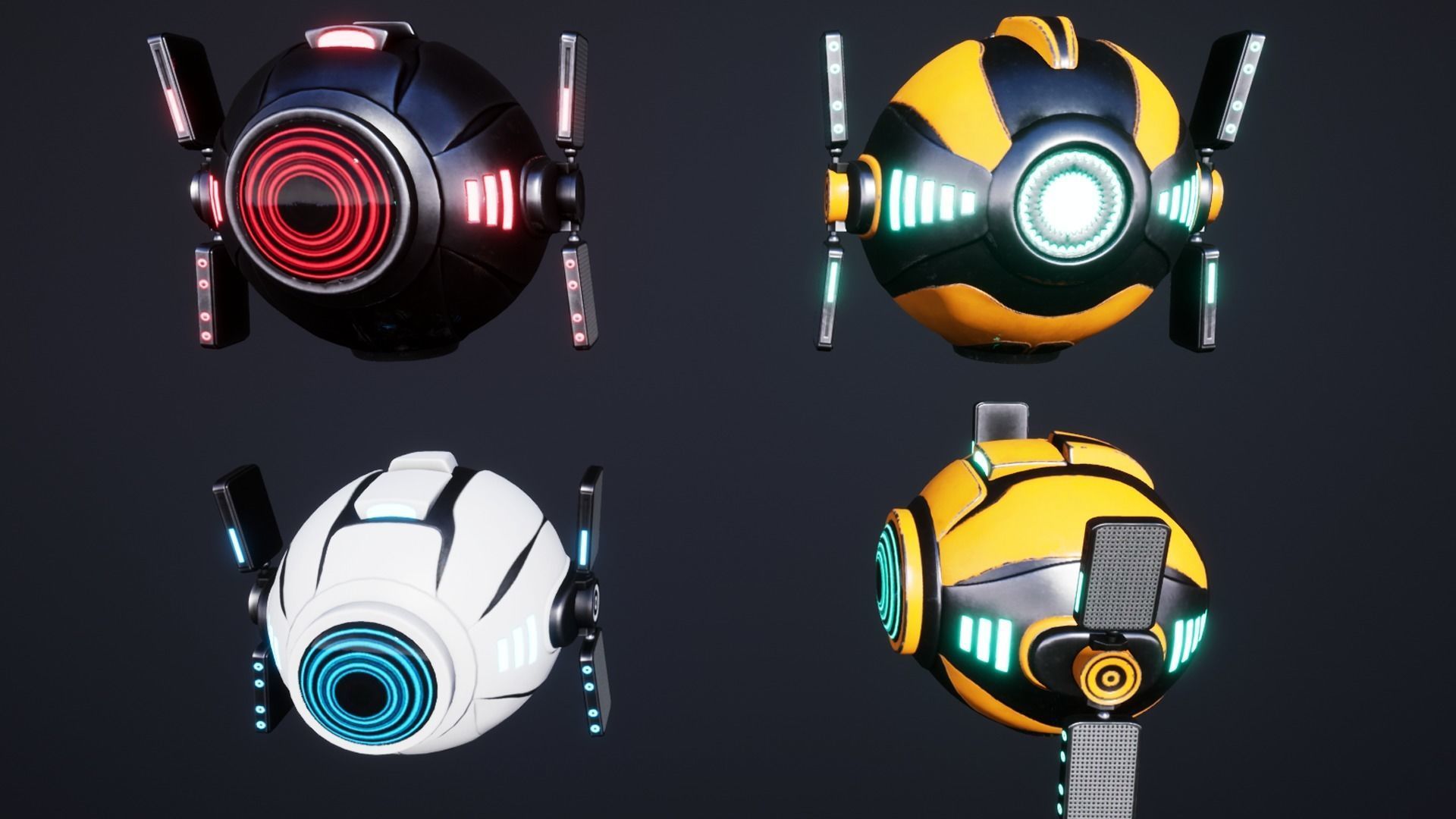 Sci Fi Robot Drone Pack Low-poly 3D model_8