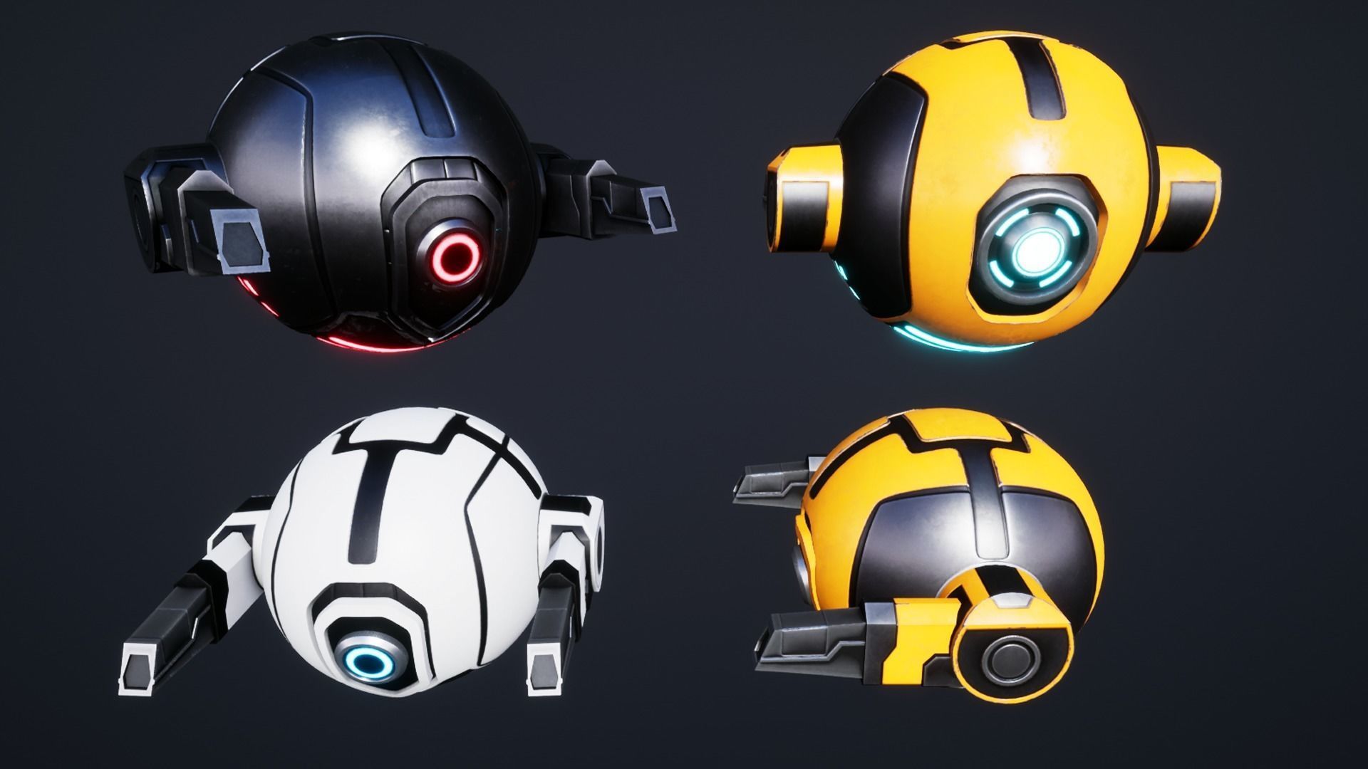 Sci Fi Robot Drone Pack Low-poly 3D model_12