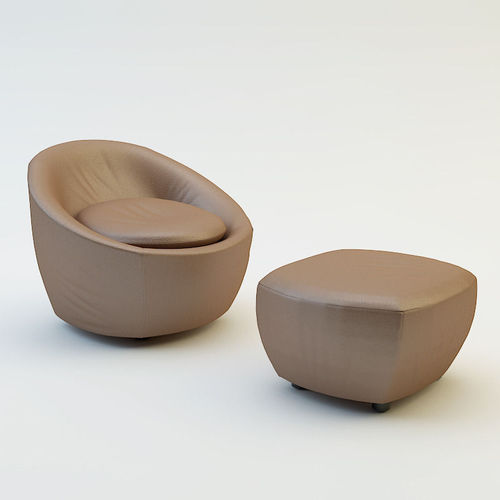 Chair and pouf 1 3D model