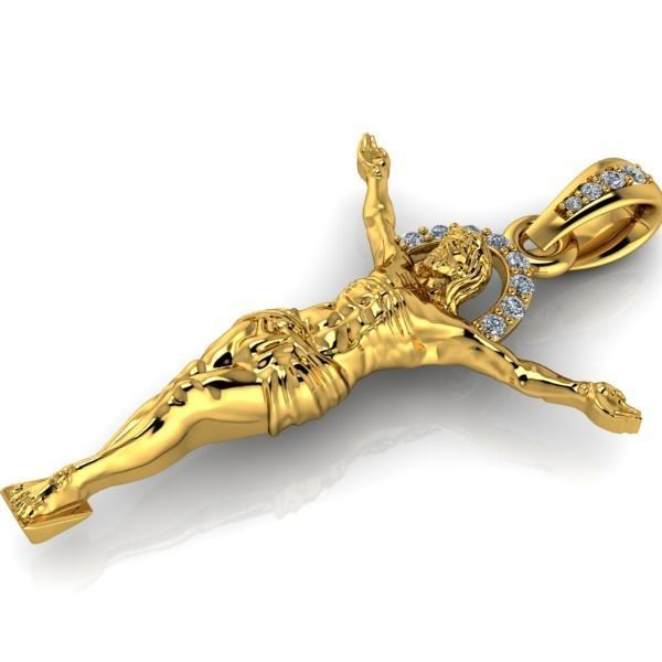 Mens Crucifix Jesus Body diamond Halo Pendant jewelry 3D print model_5