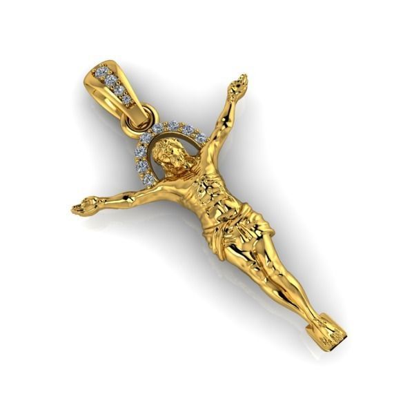 Mens Crucifix Jesus Body diamond Halo Pendant jewelry 3D print model_3