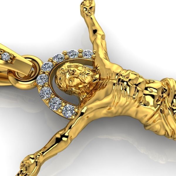 Mens Crucifix Jesus Body diamond Halo Pendant jewelry 3D print model_6