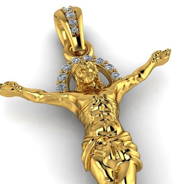 Mens Crucifix Jesus Body diamond Halo Pendant jewelry 3D print model_1