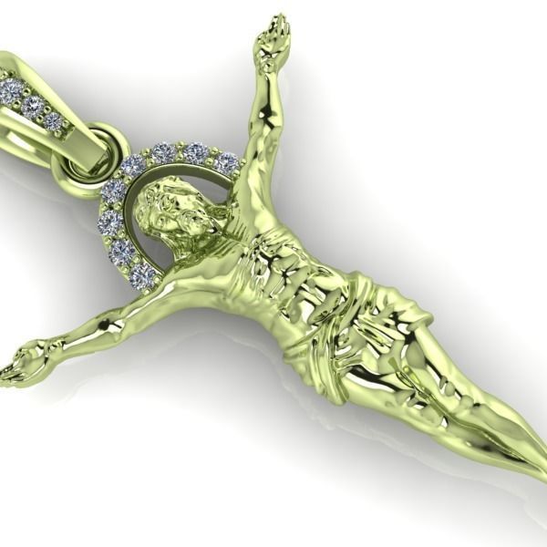 Mens Crucifix Jesus Body diamond Halo Pendant jewelry 3D print model_14