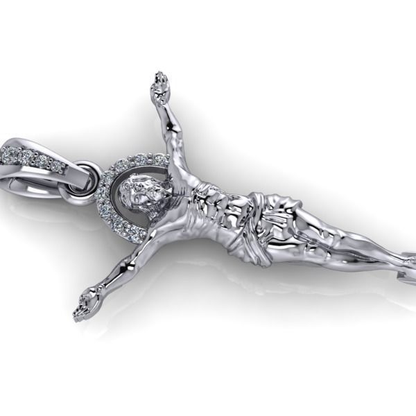 Mens Crucifix Jesus Body diamond Halo Pendant jewelry 3D print model_2