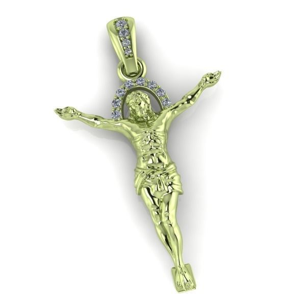 Mens Crucifix Jesus Body diamond Halo Pendant jewelry 3D print model_12