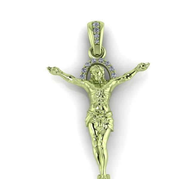 Mens Crucifix Jesus Body diamond Halo Pendant jewelry 3D print model_15