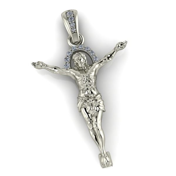 Mens Crucifix Jesus Body diamond Halo Pendant jewelry 3D print model_11