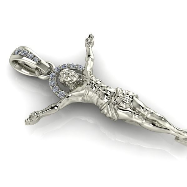 Mens Crucifix Jesus Body diamond Halo Pendant jewelry 3D print model_10