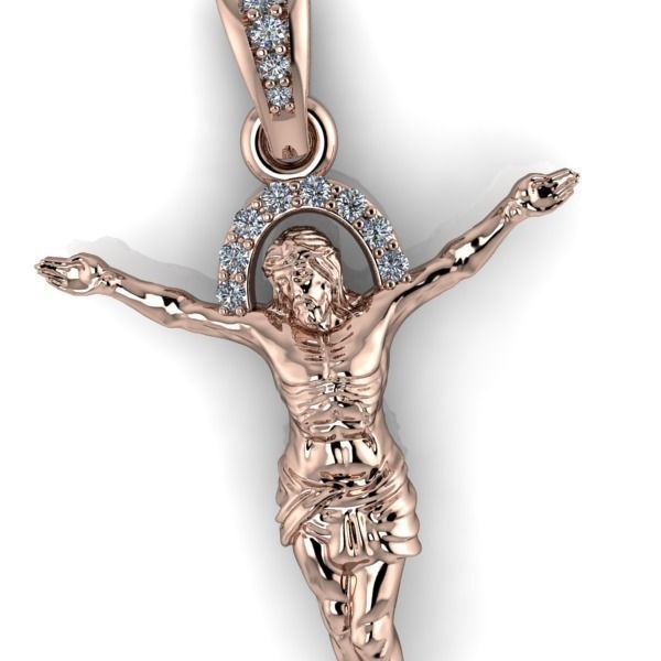 Mens Crucifix Jesus Body diamond Halo Pendant jewelry 3D print model_8