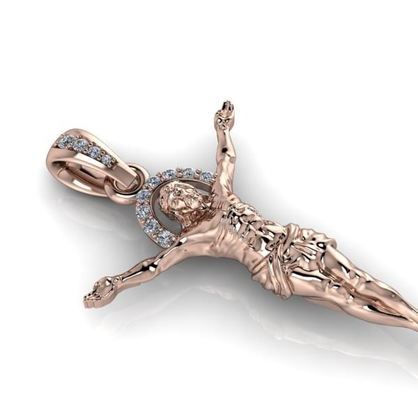 Mens Crucifix Jesus Body diamond Halo Pendant jewelry 3D print model_9