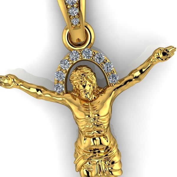 Mens Crucifix Jesus Body diamond Halo Pendant jewelry 3D print model_7