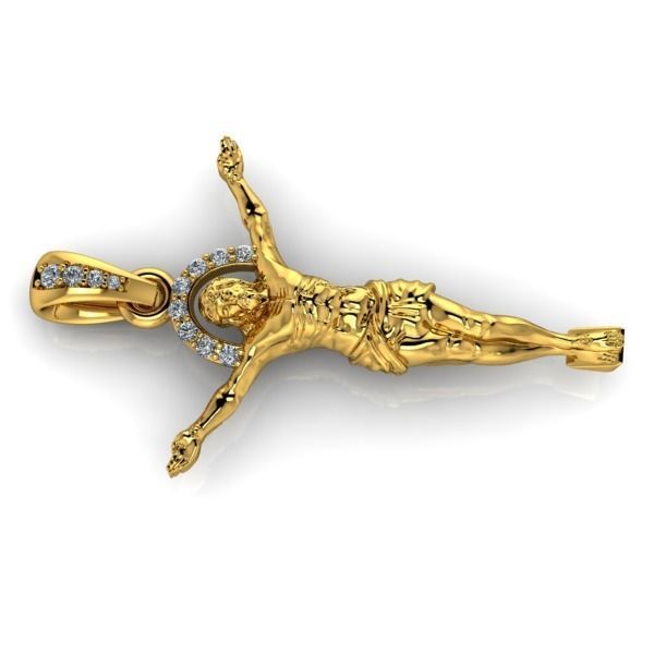 Mens Crucifix Jesus Body diamond Halo Pendant jewelry 3D print model_4