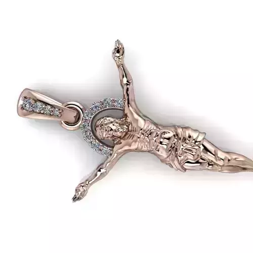 Mens Crucifix Jesus Body diamond Halo Pendant jewelry 3D print model