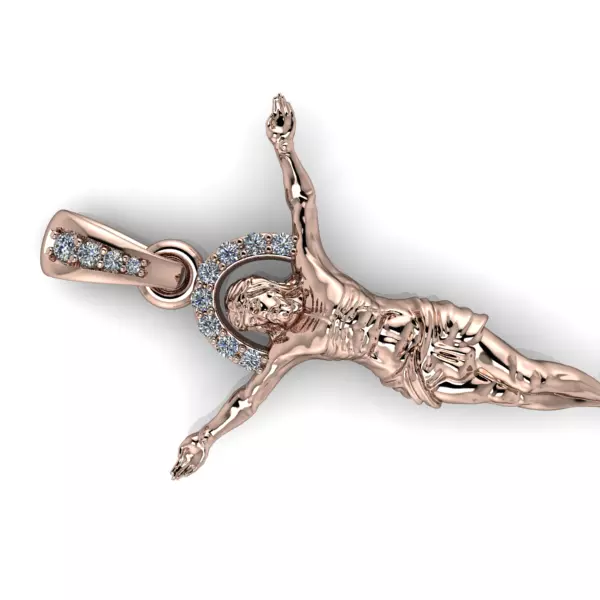 Mens Crucifix Jesus Body diamond Halo Pendant jewelry 3D print model_0