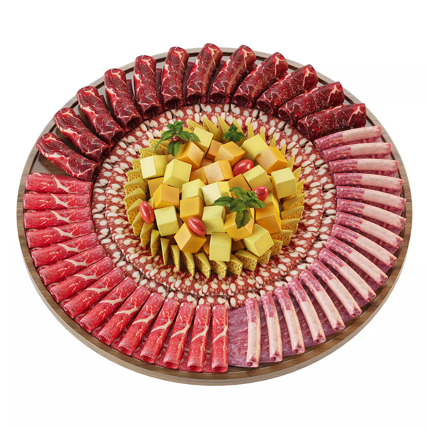Meat platter with cheese pieces Low-poly 3D model_0