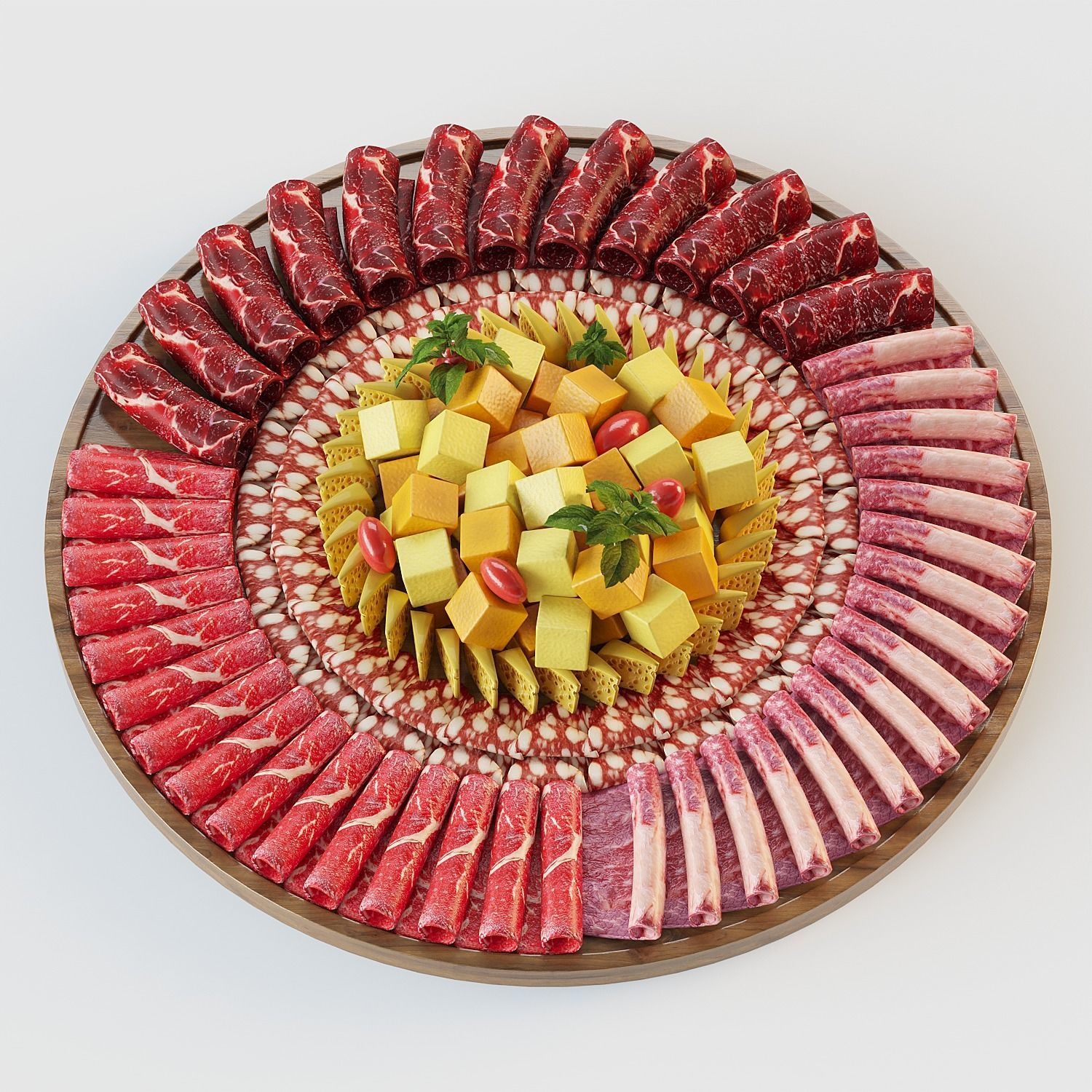 Meat platter with cheese pieces Low-poly 3D model_2