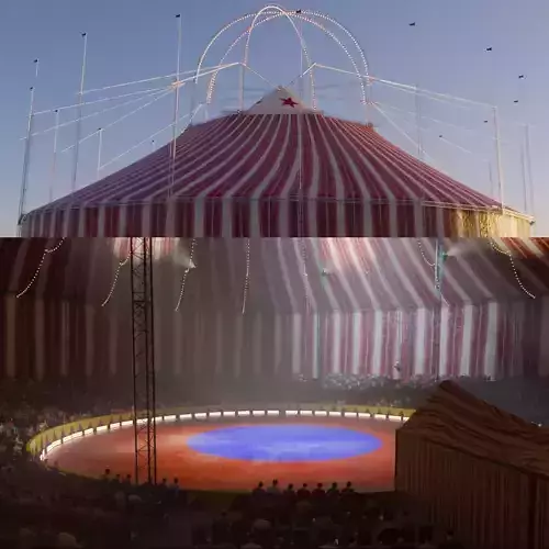 Circus Environment Interior and Exterior with Animated Crowd Low-poly 3D model