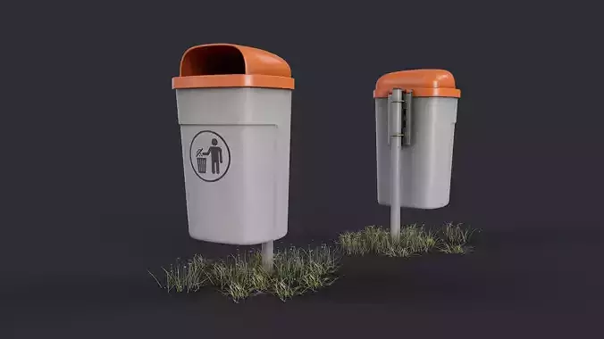 Street Trash Can 36 PBR Game Ready Low-poly 3D model