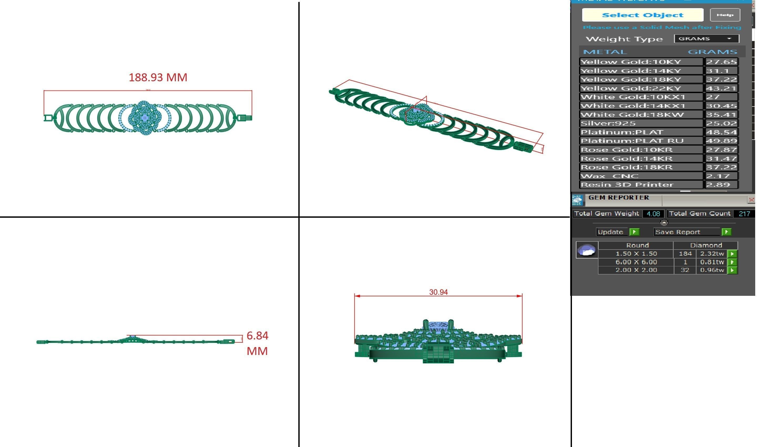 Diamond Bracelet 3D print model   3D print model_9