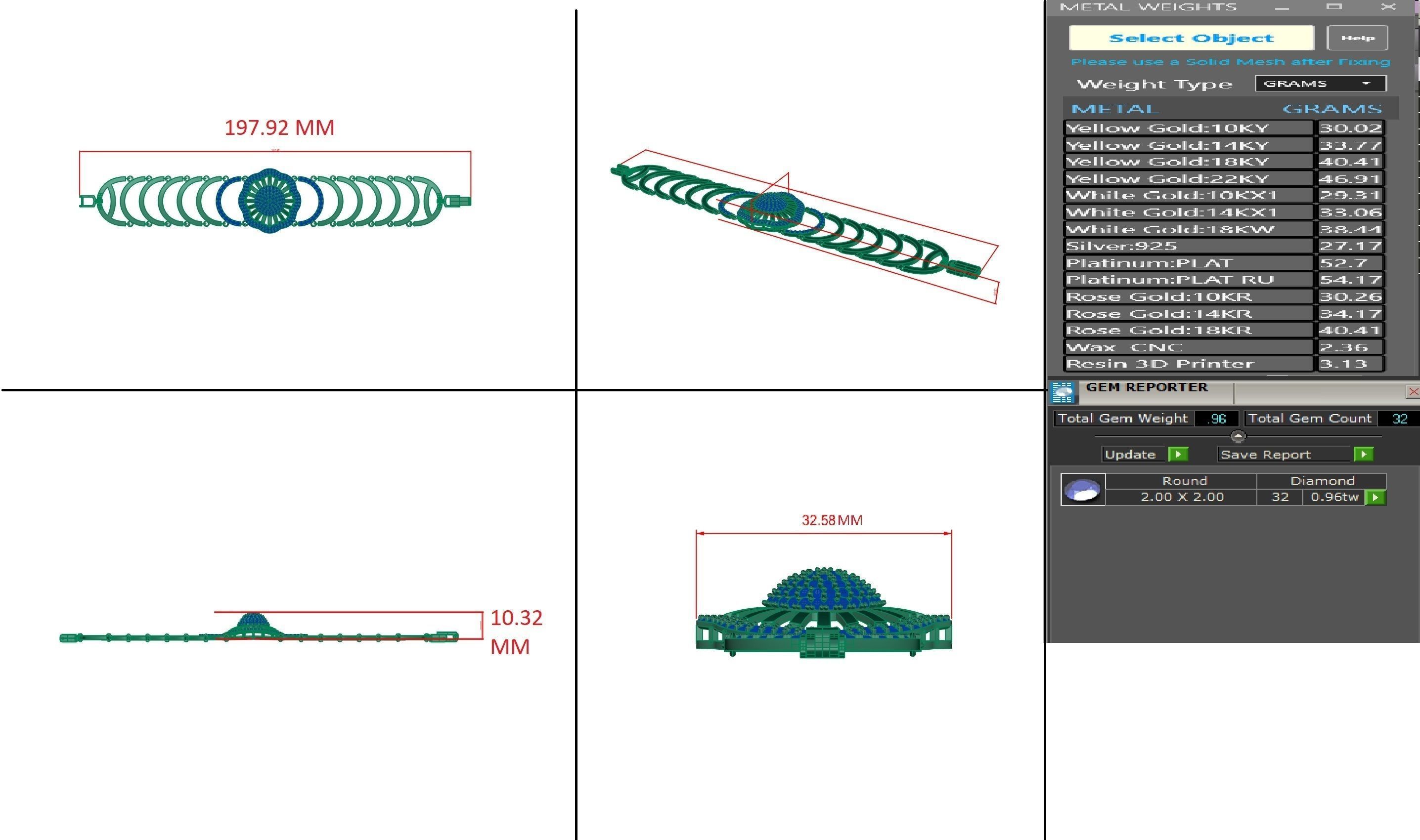 Diamond Bracelet 3D print model  3D print model_9