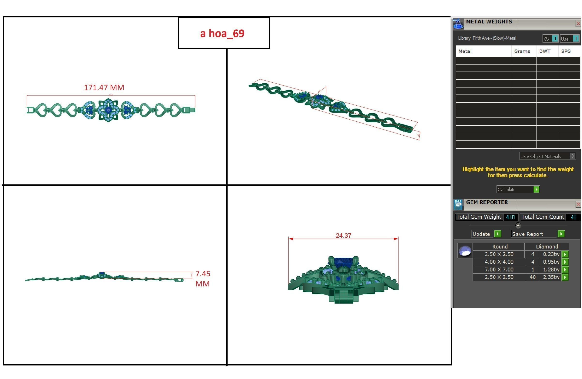 Diamond Bracelet 3D print model   3D print model_10