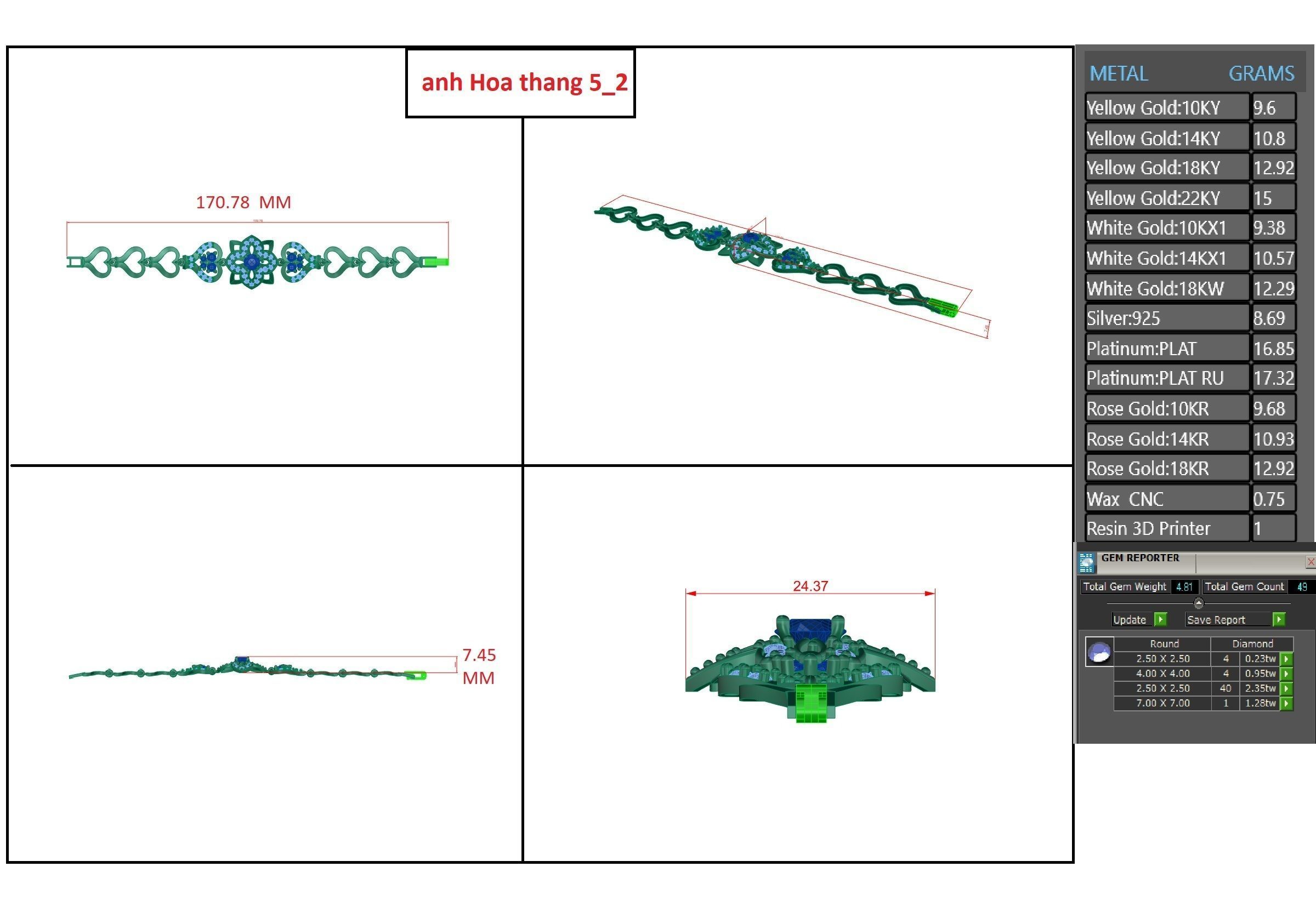 Diamond Bracelet 3D print model  3D print model_9