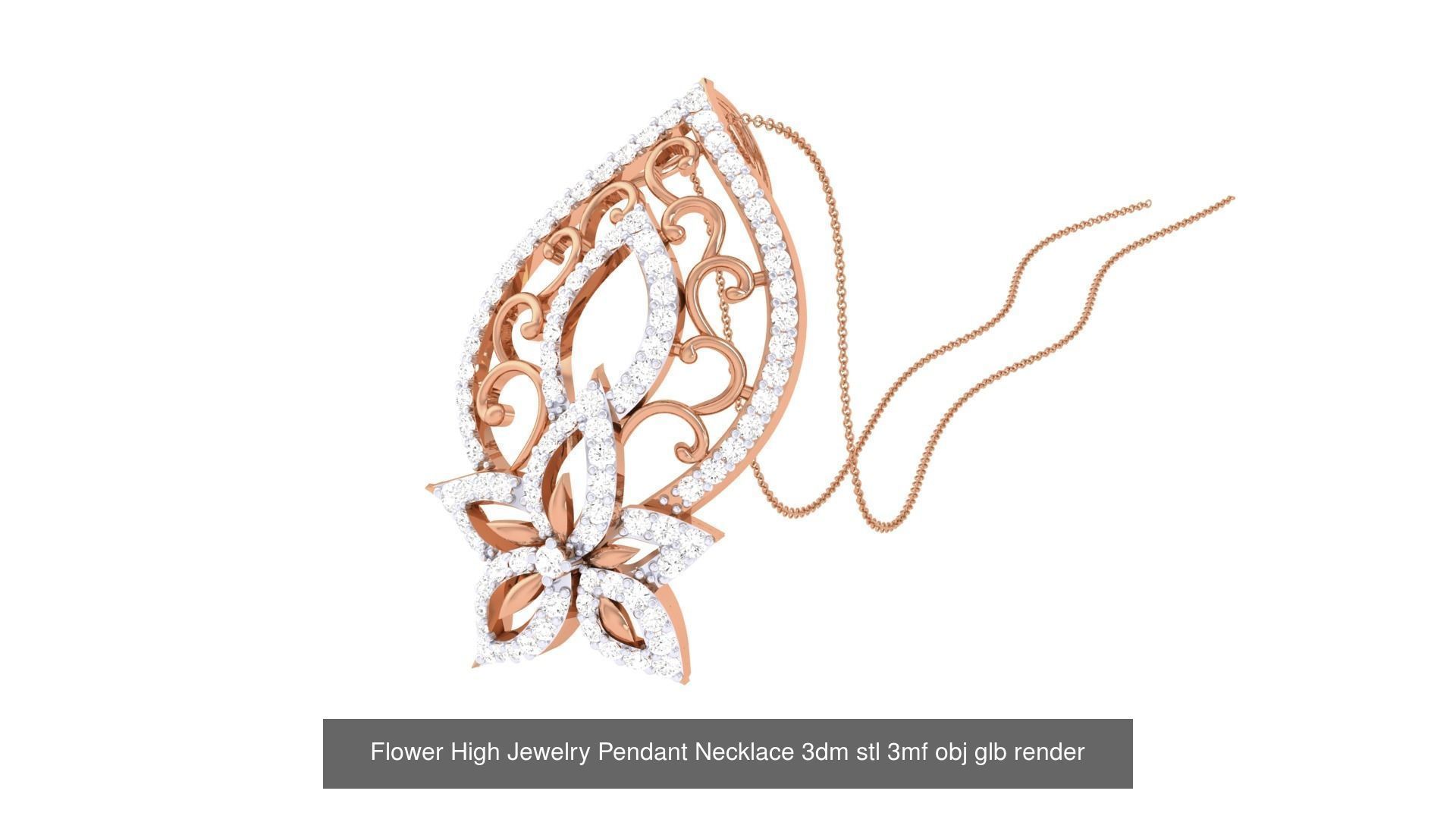 23 Flower High Jewelry Pendant Necklace 3dm stl 3mf obj glb  3D Model Collection_17