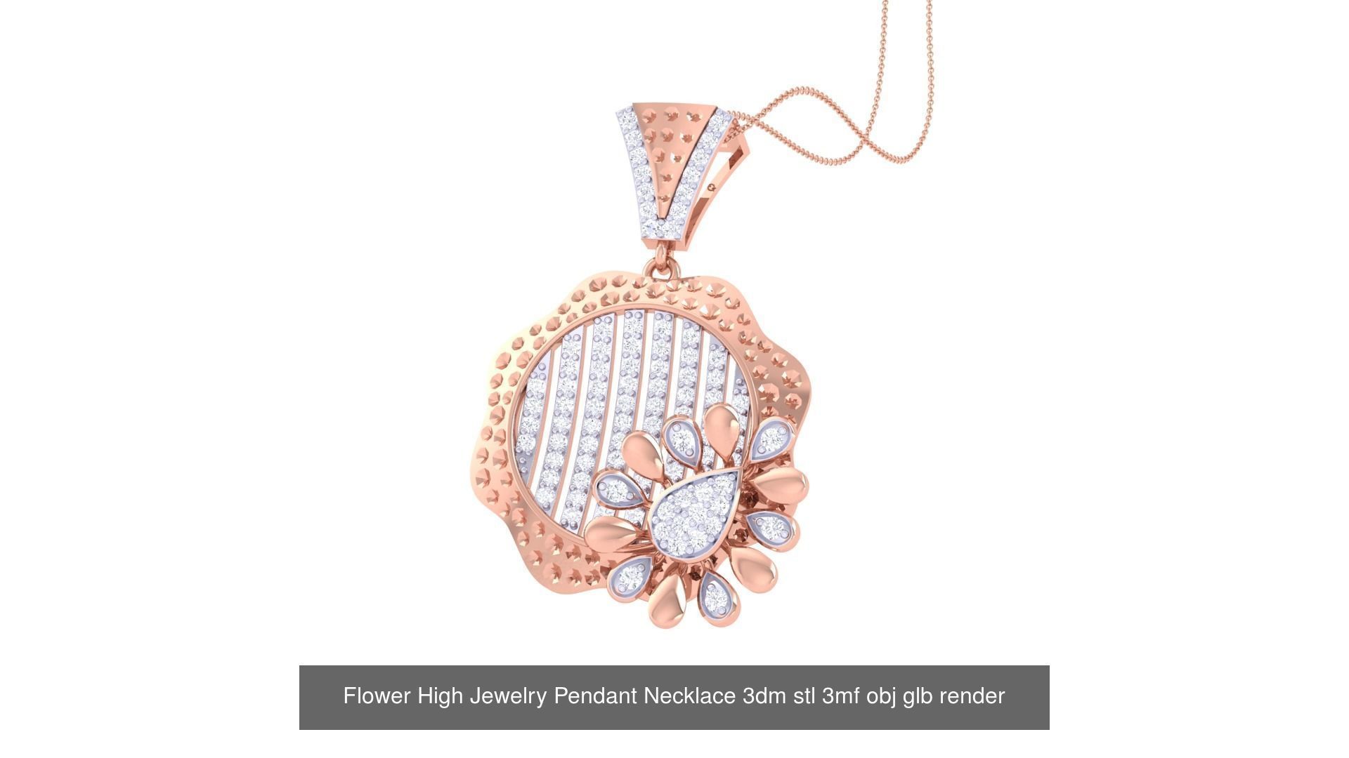 23 Flower High Jewelry Pendant Necklace 3dm stl 3mf obj glb  3D Model Collection_5