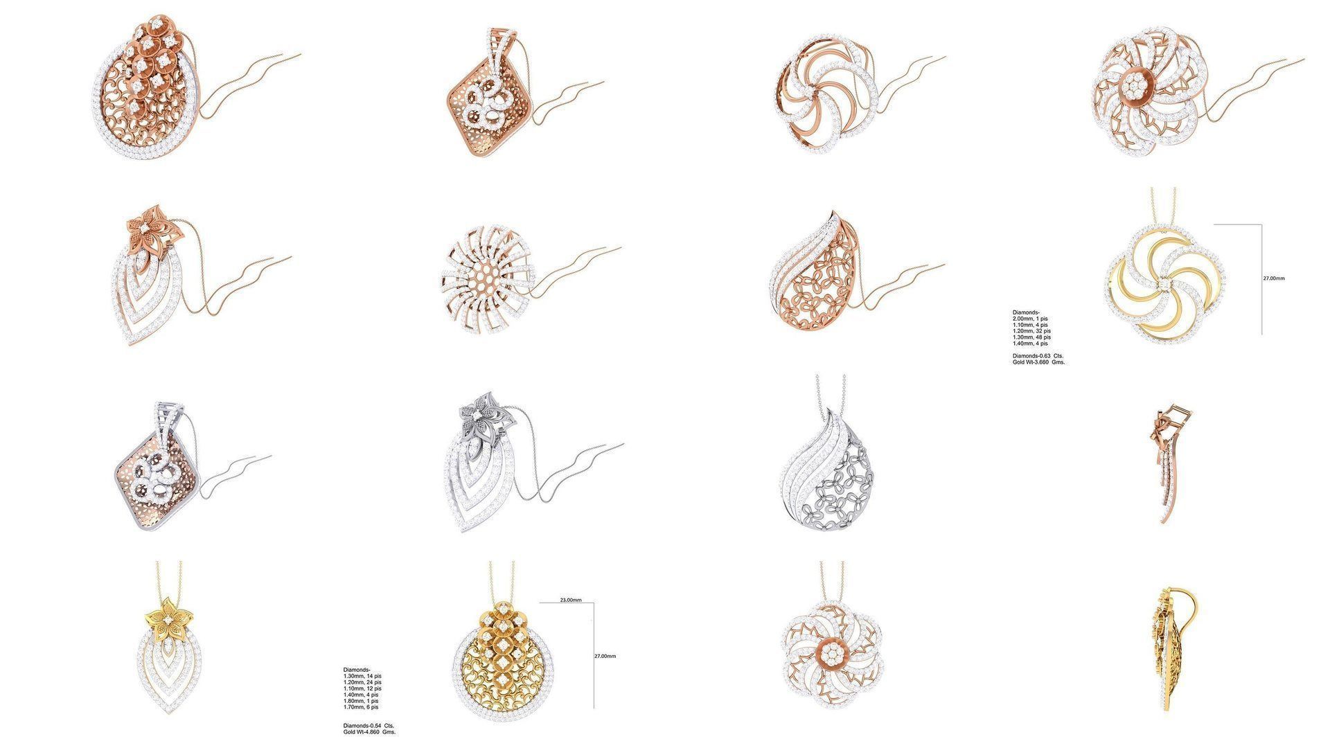 23 Flower High Jewelry Pendant Necklace 3dm stl 3mf obj glb  3D Model Collection_1