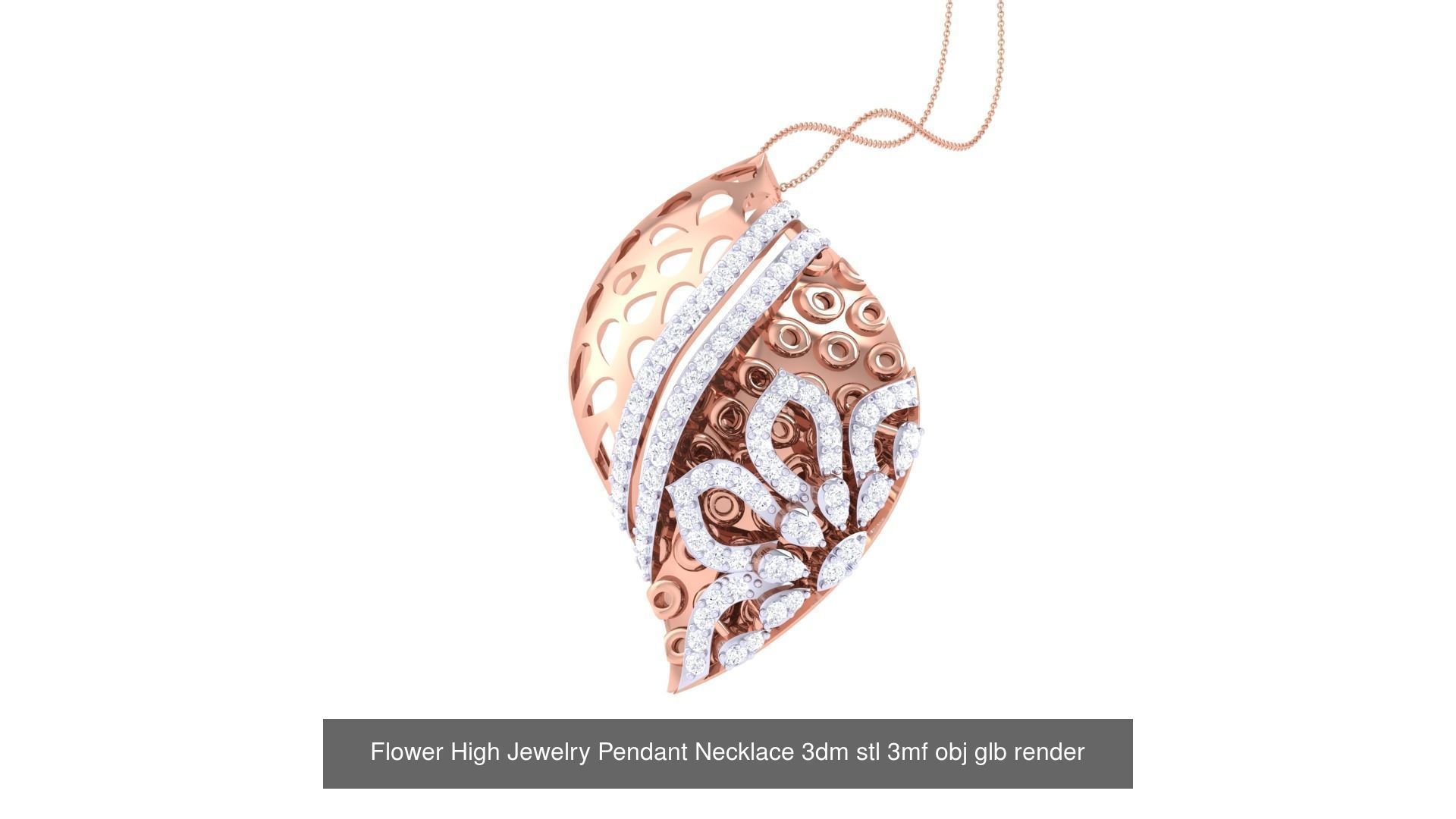 23 Flower High Jewelry Pendant Necklace 3dm stl 3mf obj glb  3D Model Collection_6