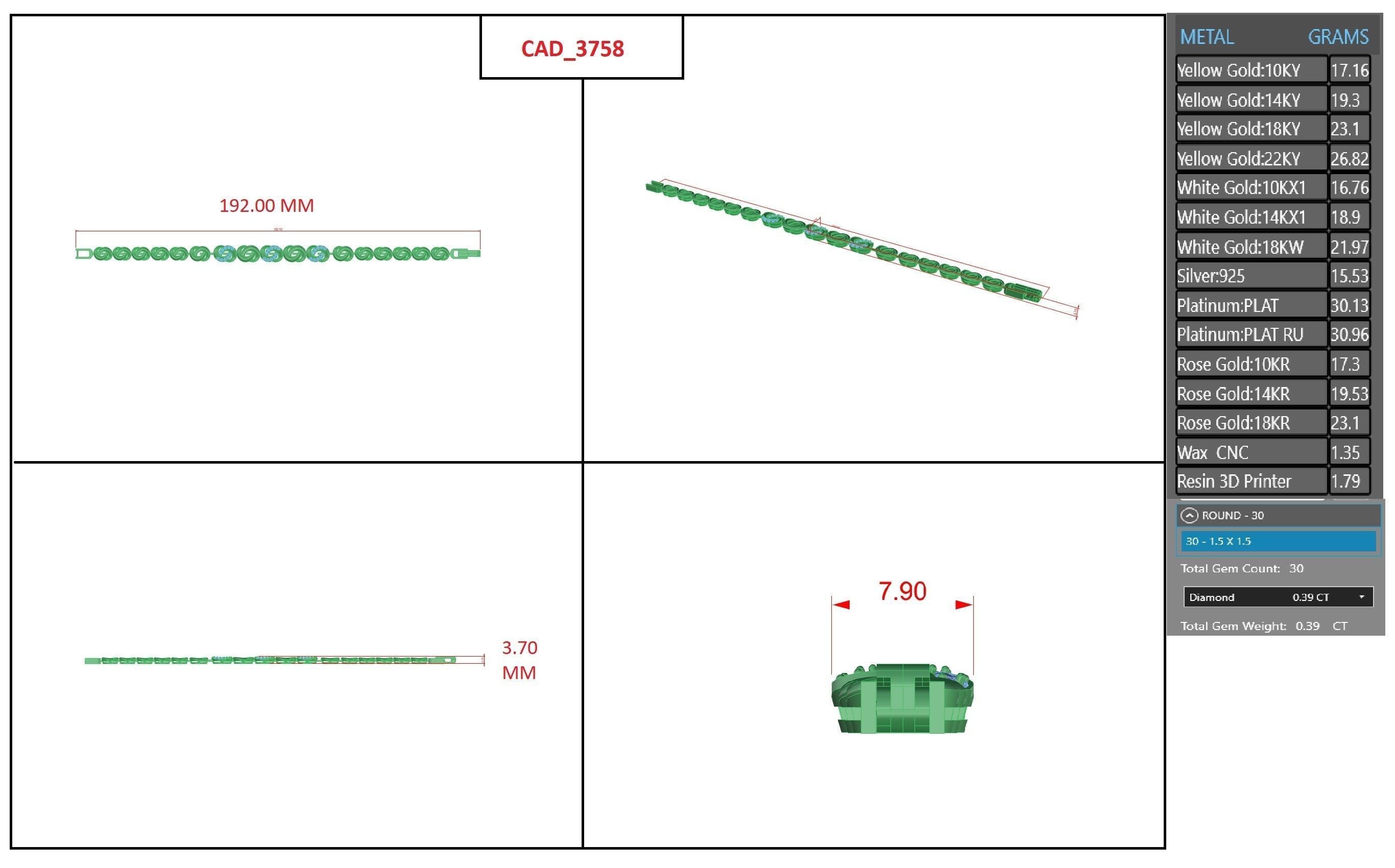 Diamond Bracelet 3D print model  3D print model_4