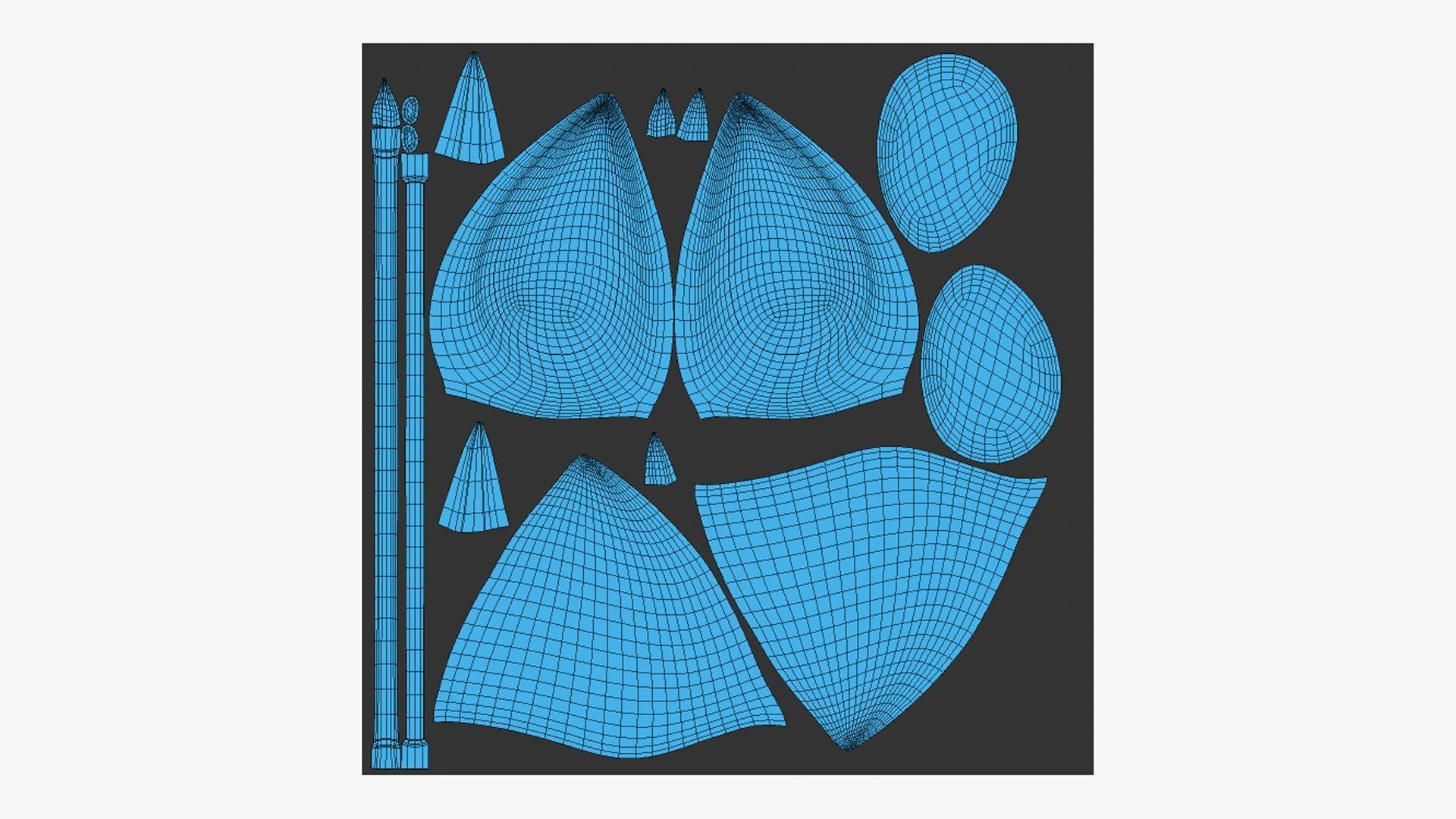 Furry Ears Tiara H03 Blue - Headband Character Design Low-poly 3D model_15