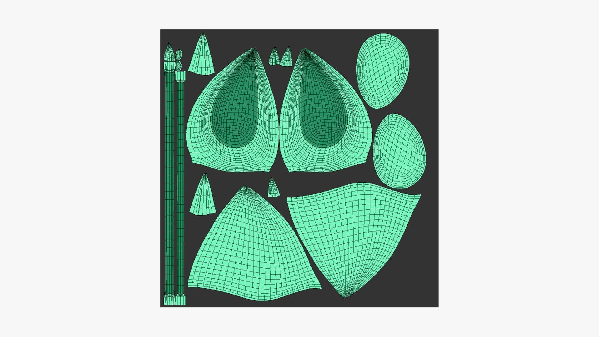 Furry Ears Tiara H07 Green - Headband Character Design Low-poly 3D model_5