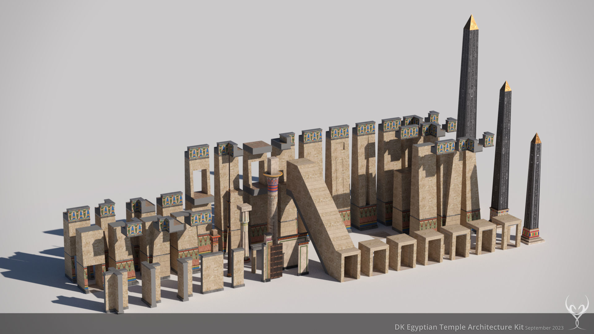 D Kit Egyptian Temple Architecture Kit Low-poly 3D model_2