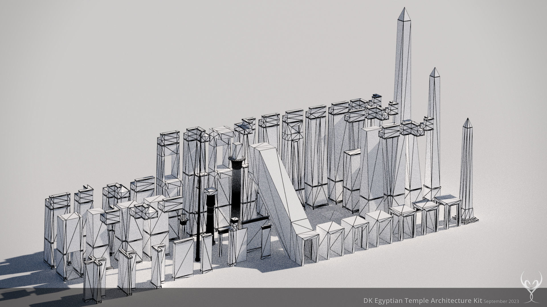 D Kit Egyptian Temple Architecture Kit Low-poly 3D model_13