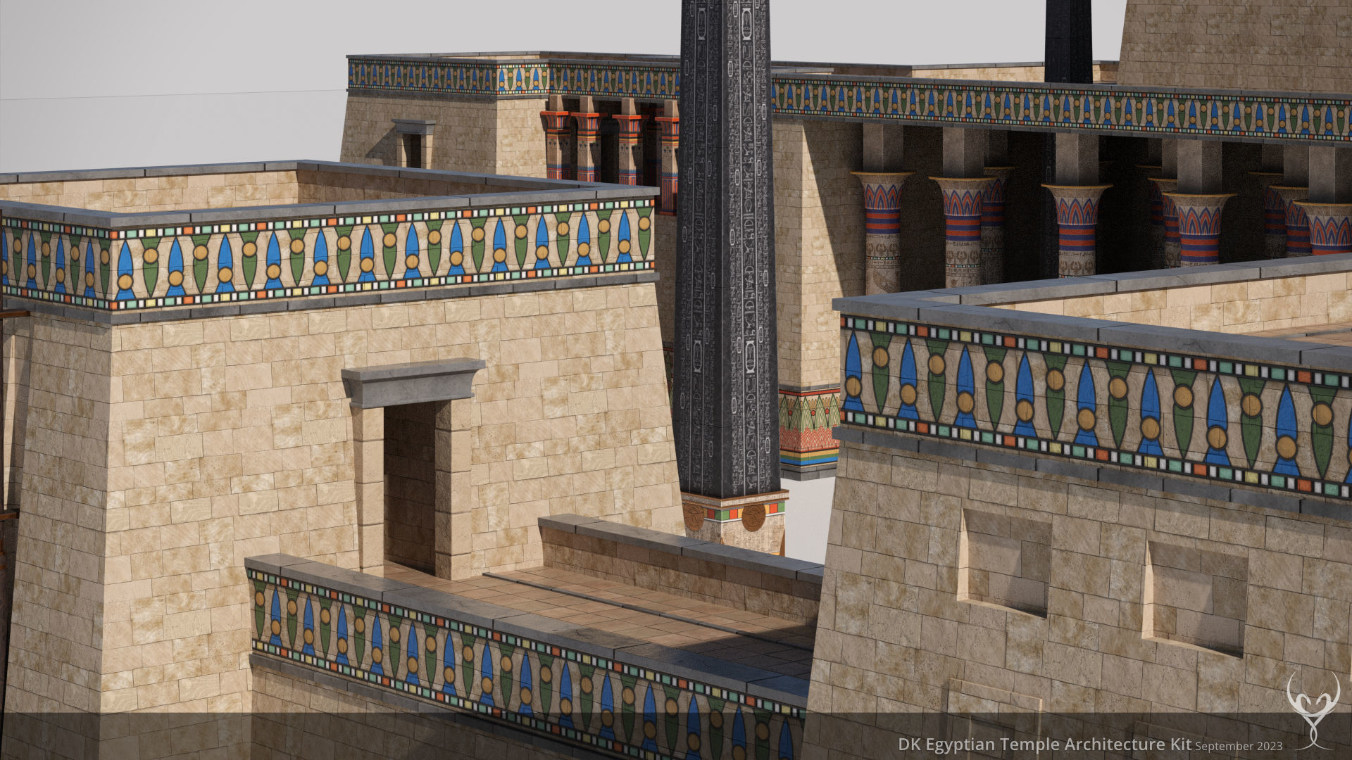 D Kit Egyptian Temple Architecture Kit Low-poly 3D model_7