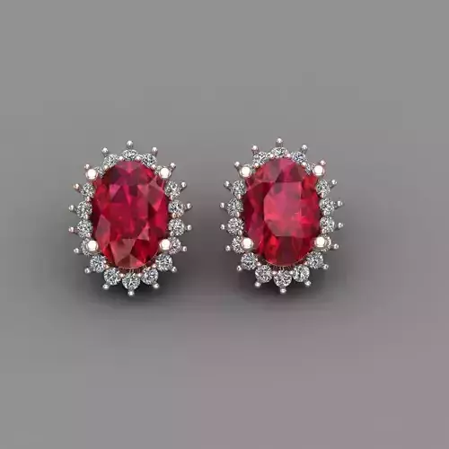 Ruby Rose Gold Diamond Women Earring 3D print Model