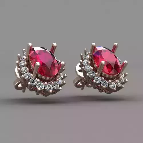 Ruby Rose Gold Diamond Women Earring 3D print Model