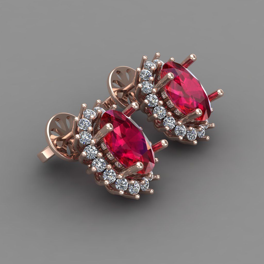 Ruby Rose Gold Diamond Women Earring 3D print Model 3D print model_2